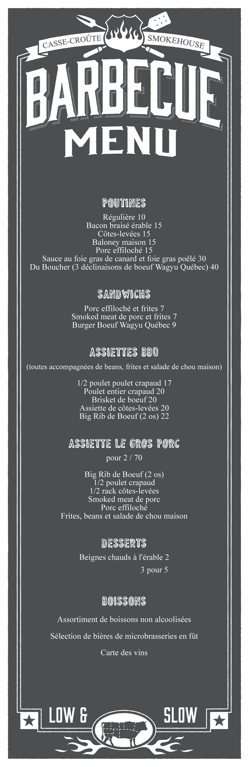 menu-Restaurant BBQ Smokehouse à Chertsey dans Lanaudière menu-Restaurant BBQ Smokehouse à Chertsey dans Lanaudière